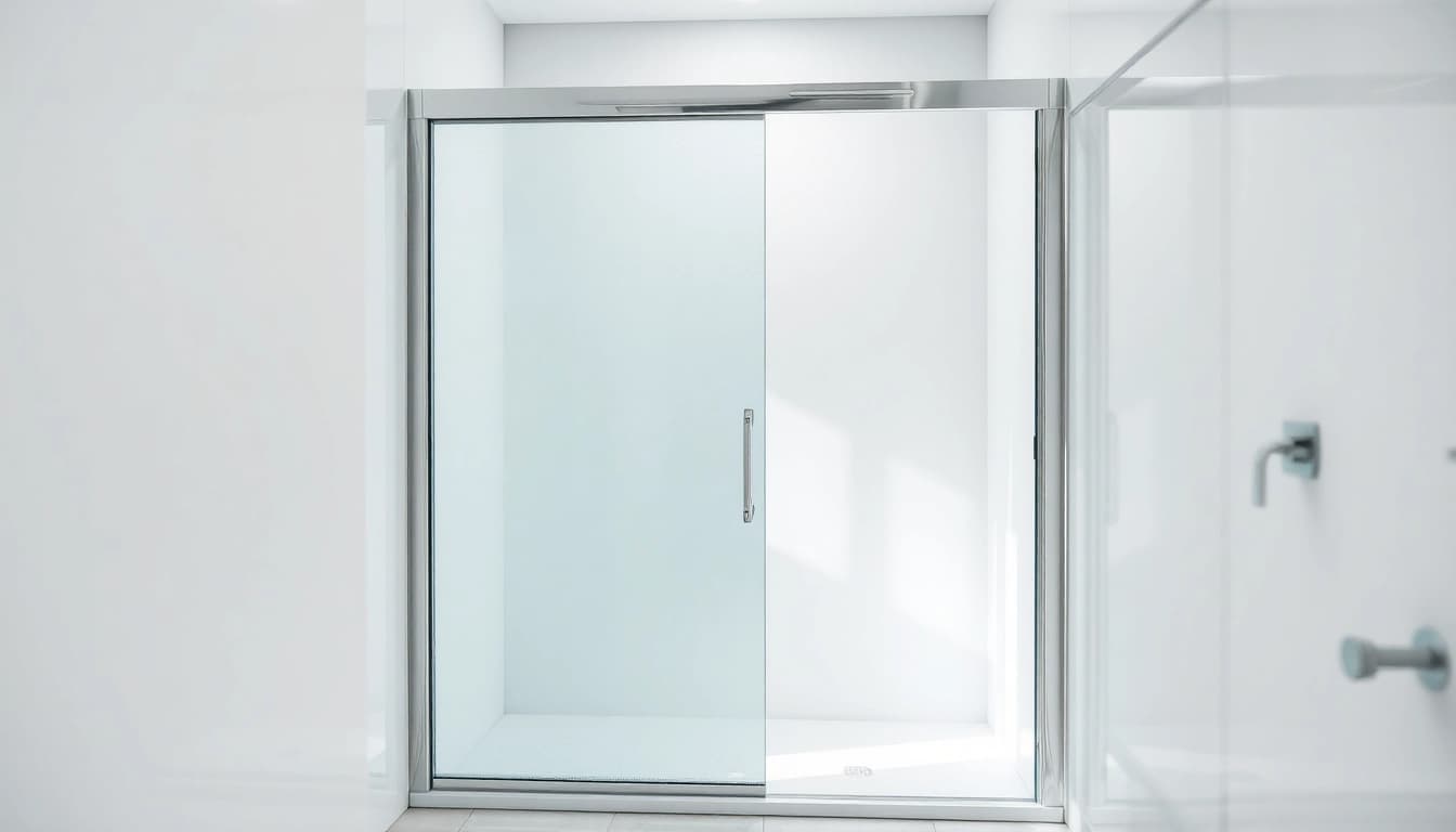 Showcase a modern shower screen sliding door enhancing a stylish bathroom with natural light.