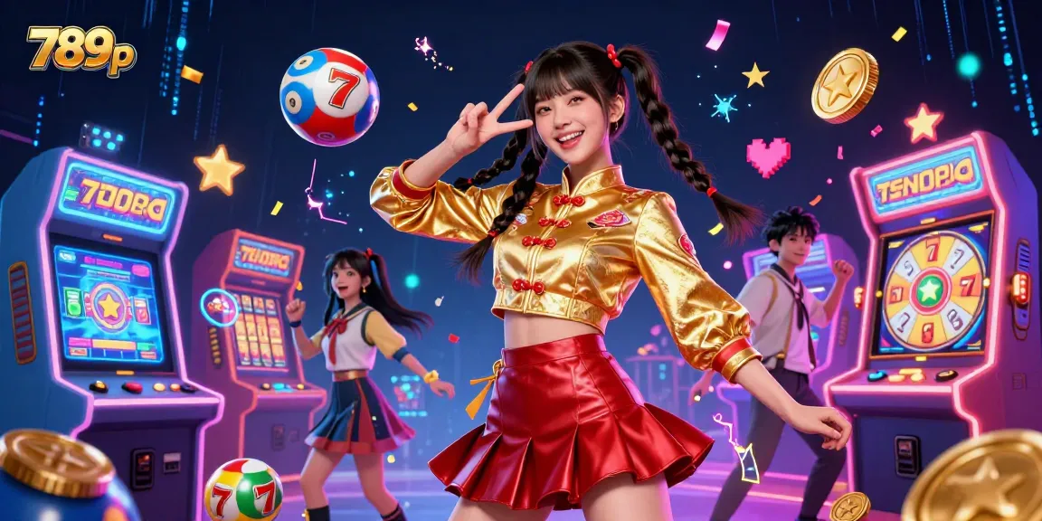 Experience exciting gameplay at 789p with vibrant slot reels and lottery elements in this dazzling casino scene.
