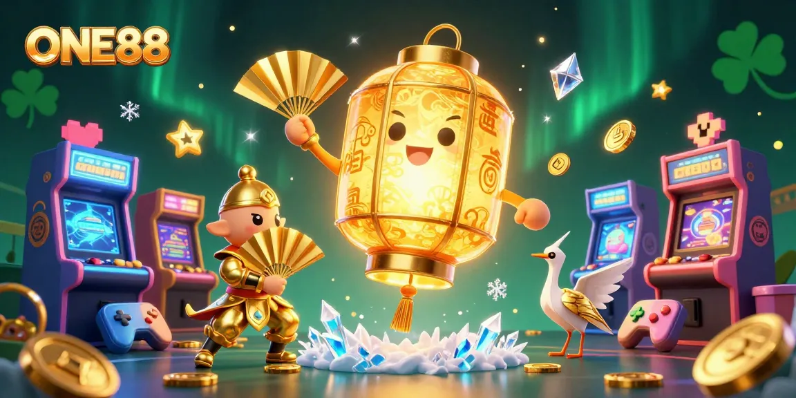 ONE88 captivates players with a vibrant casino scene featuring golden characters and gaming elements.