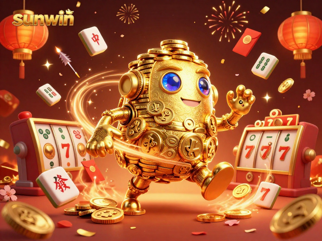 Unleash excitement with sunwin's lavish ancient golden golem and festive casino elements.