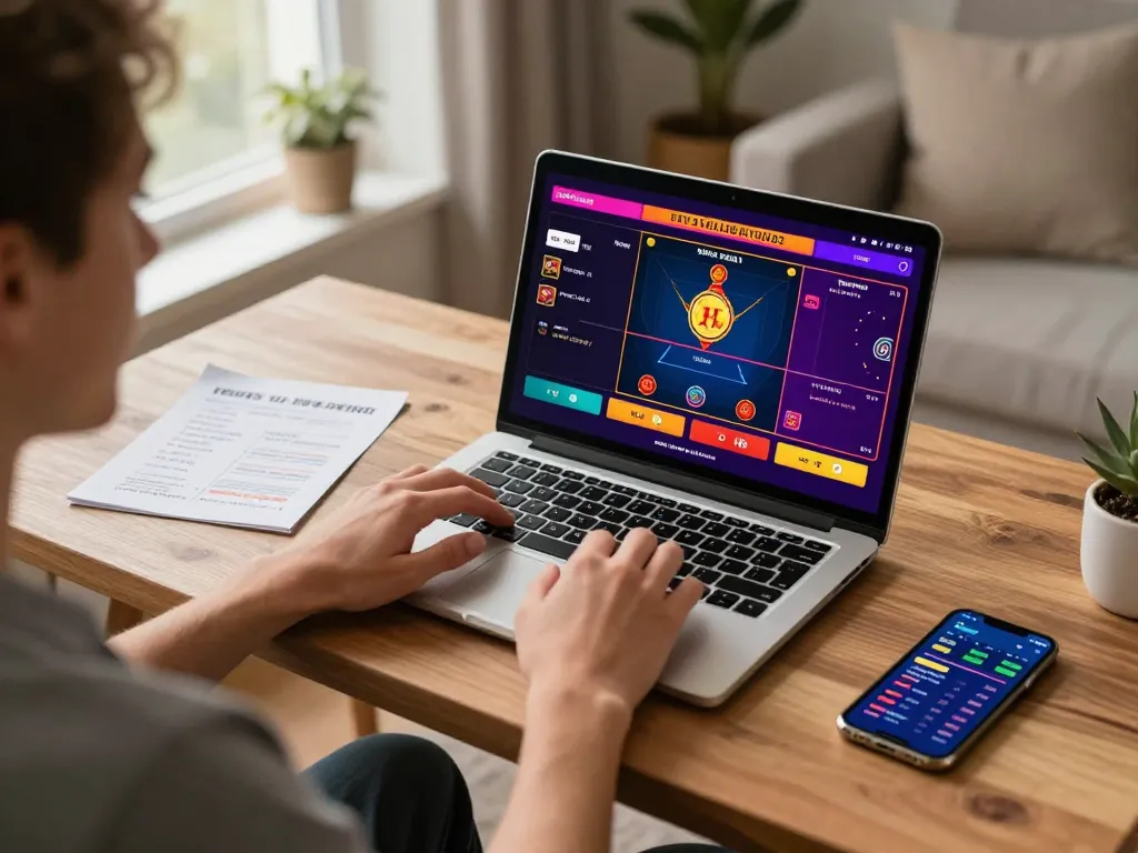 Engaging online gambling scene with link max88 displayed on laptop screen, showcasing interactive casino experience.