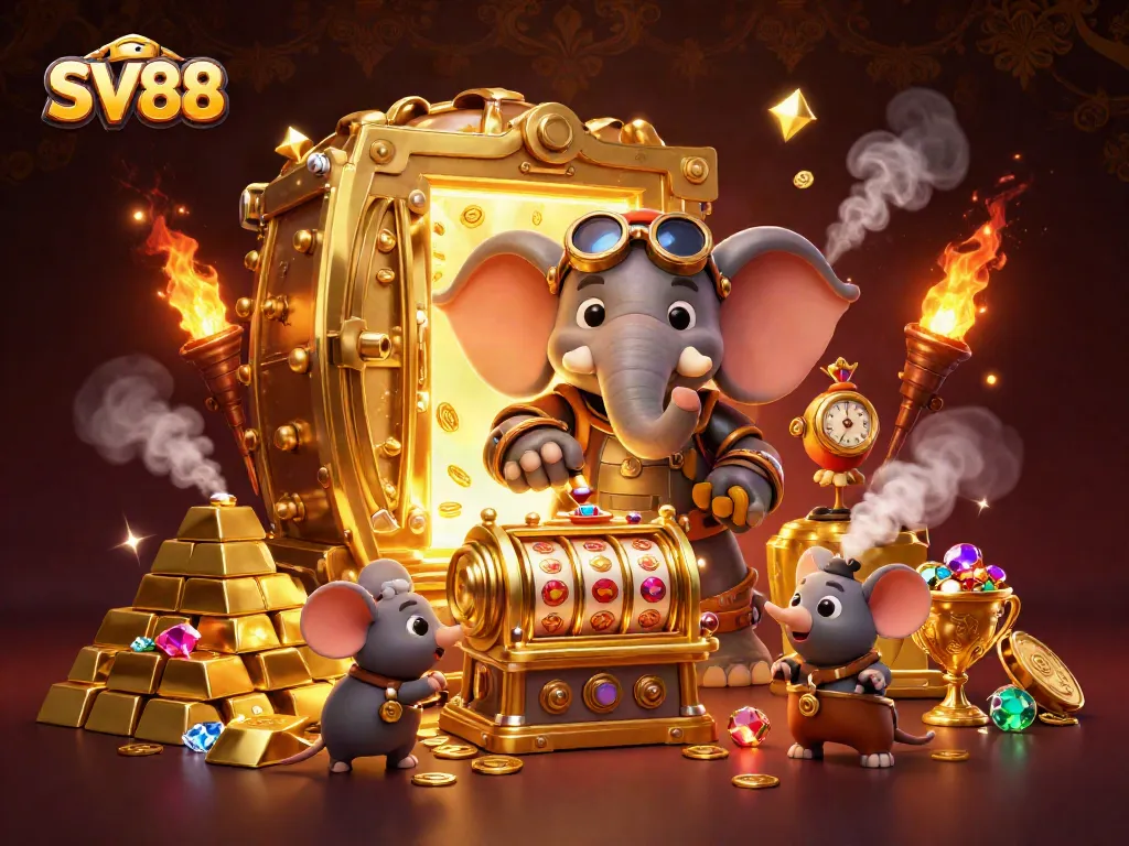 Spin the SV88 slot machine as the steampunk elephant engineer delights in winning treasures.