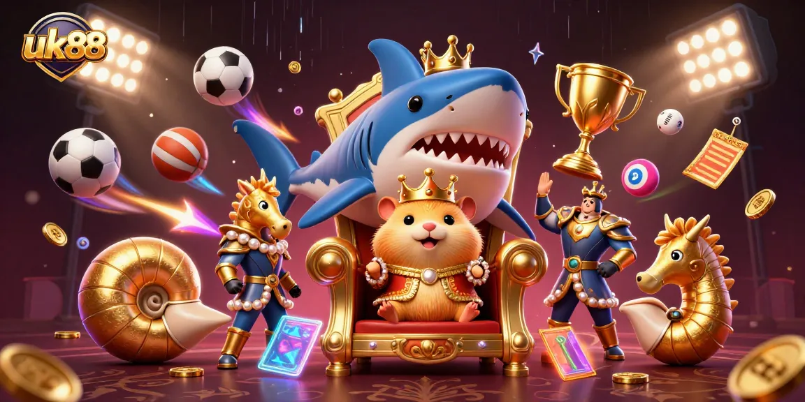 Experience thrilling wins at uk88 with a golden hamster king and seahorse guards in an exciting 3D casino world.