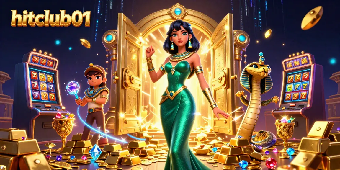 Hitclub01 showcases a vibrant 3D scene with a captivating woman and golden riches, symbolizing thrilling casino experiences.