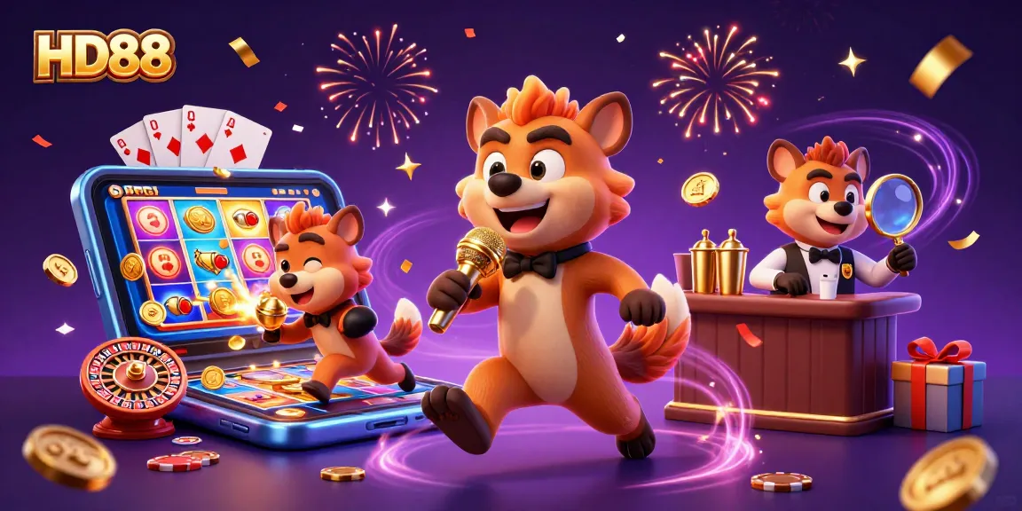 HD88 hyenas running a comedy casino club, engaging in games with vibrant elements