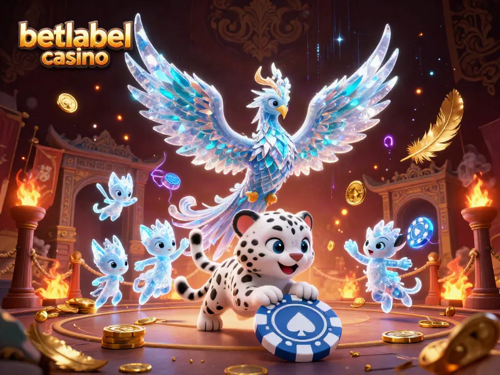 Experience thrilling gaming at BetLabel Casino with an ice phoenix and vibrant 3D elements.
