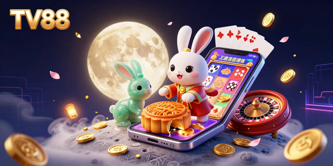 TV88 features a festive moon rabbit scene with poker chips, gaming elements, and rich details.