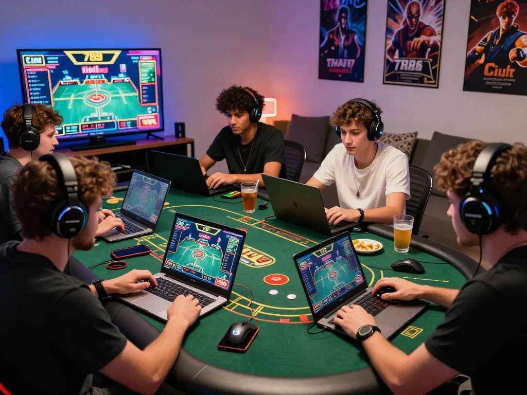 Friends enjoying multiplayer games on 789 Club in a vibrant gaming room
