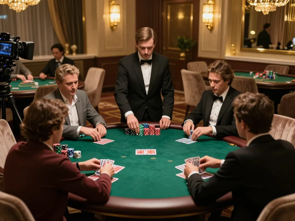 lc88 players engaged in high-stakes poker in an upscale VIP room, emphasizing strategy and luxury.