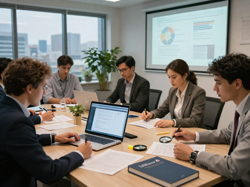 Analyzing document fraud detection tools in a modern office environment with a collaborative team.