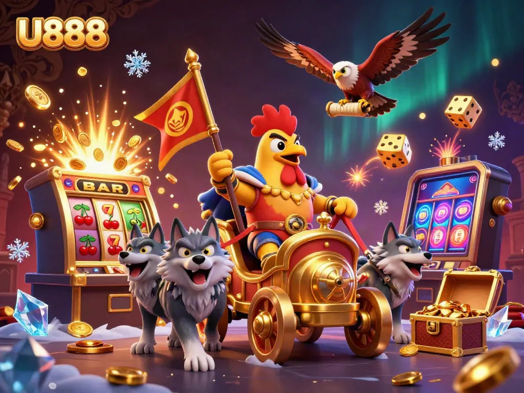 Experience the thrill of U888 with a dynamic digital scene showcasing vibrant casino elements and characters.