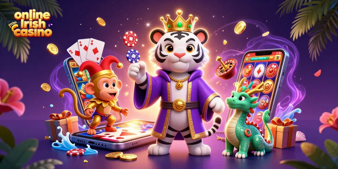 Experience the thrill of an online Irish casino with vibrant characters and dynamic gaming elements.