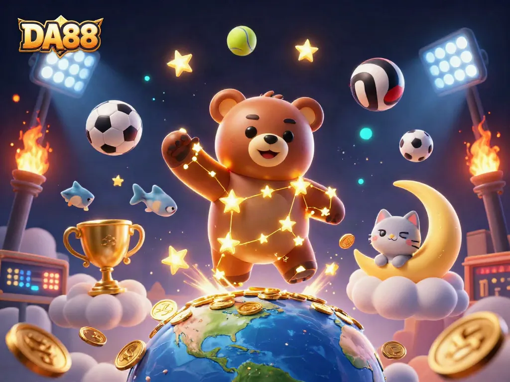 Engage in winning strategies with DA88 in a vibrant casino-themed 3D illustration