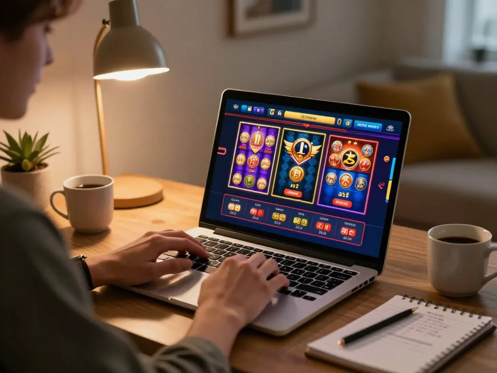 torxentertainment user engaging with online casino interface in a cozy home setup