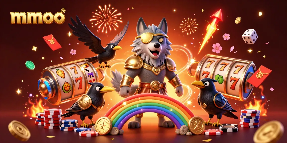 Win big at mmoo with a vibrant casino illustration showcasing gaming excitement and mythological characters.