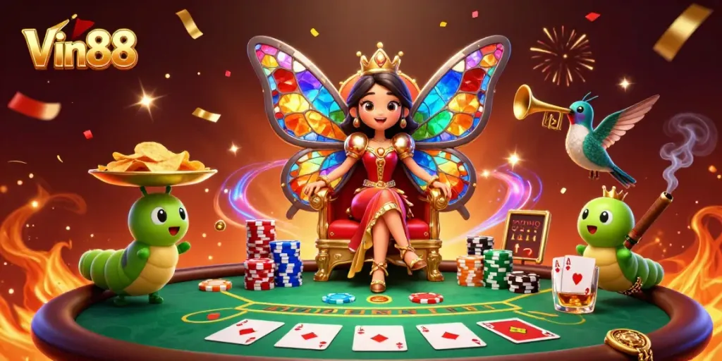 Vin88 offers a lively casino experience with vibrant poker elements and enchanting characters.