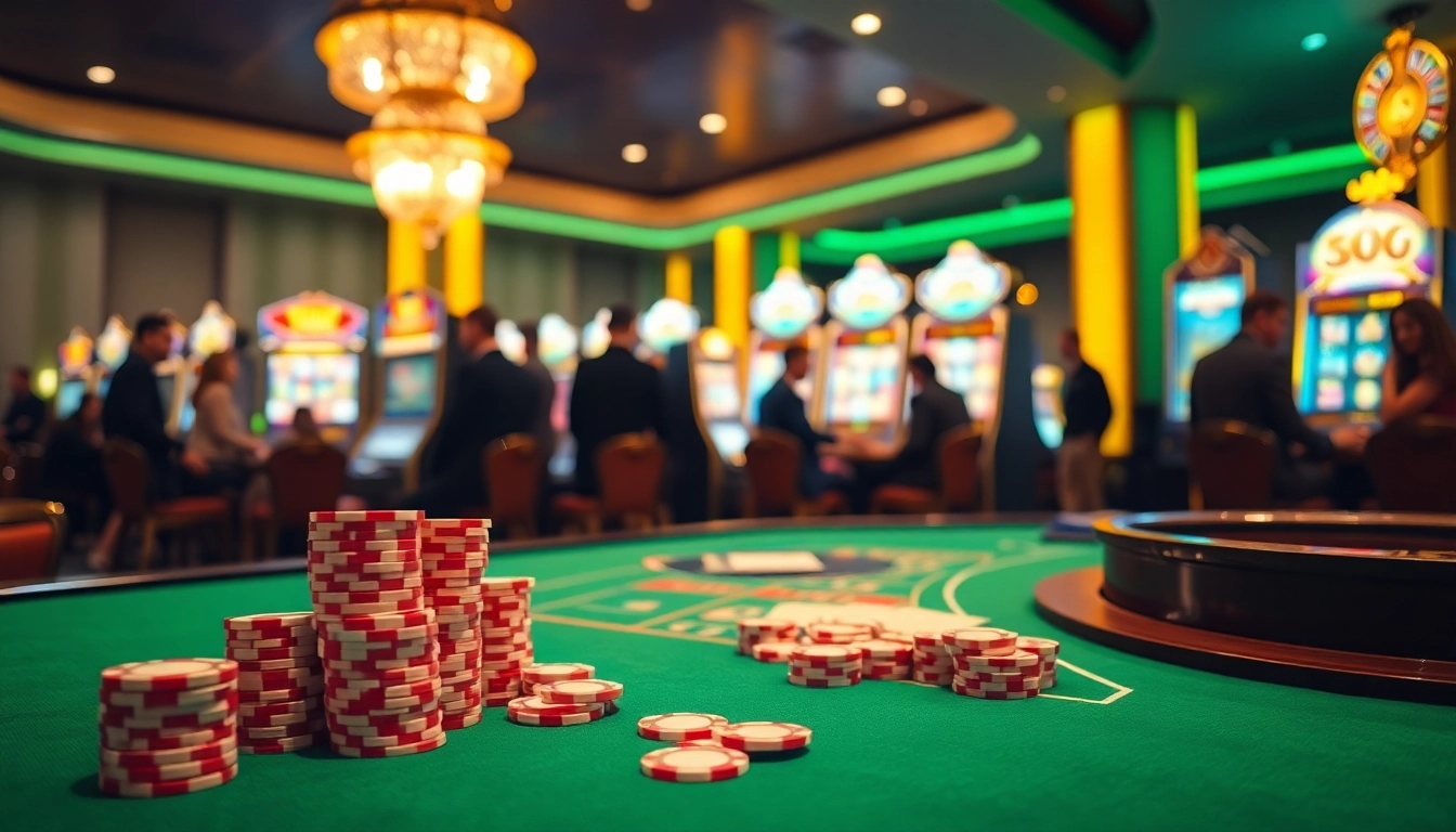 Players enjoying their gaming experience at LUCKY88 with vibrant tables and slot machines.