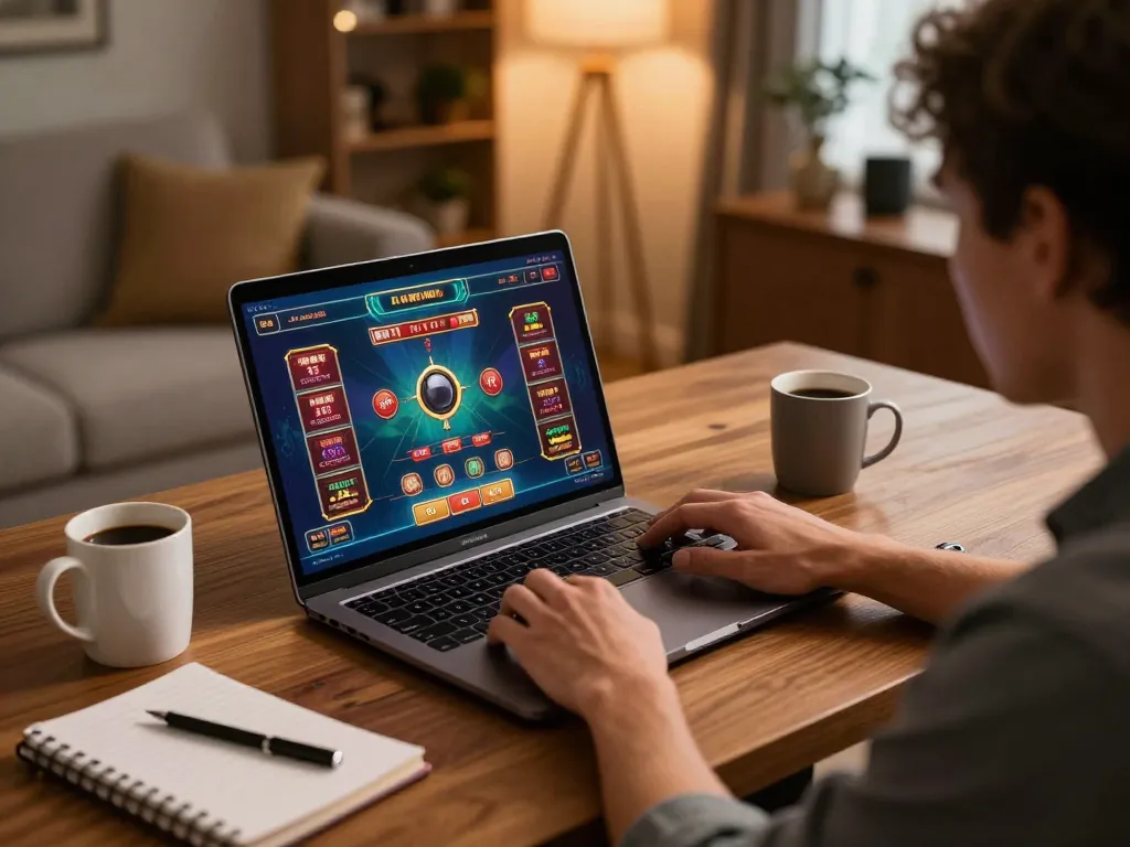 Experience online gaming excitement at https://hitclub.im/ with a player engaged at laptop and vibrant betting interface.