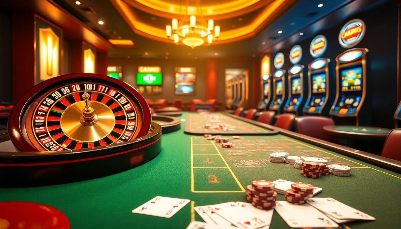 Experience the excitement of UU88 online casino gaming with luxurious roulette tables and vibrant slot machines.