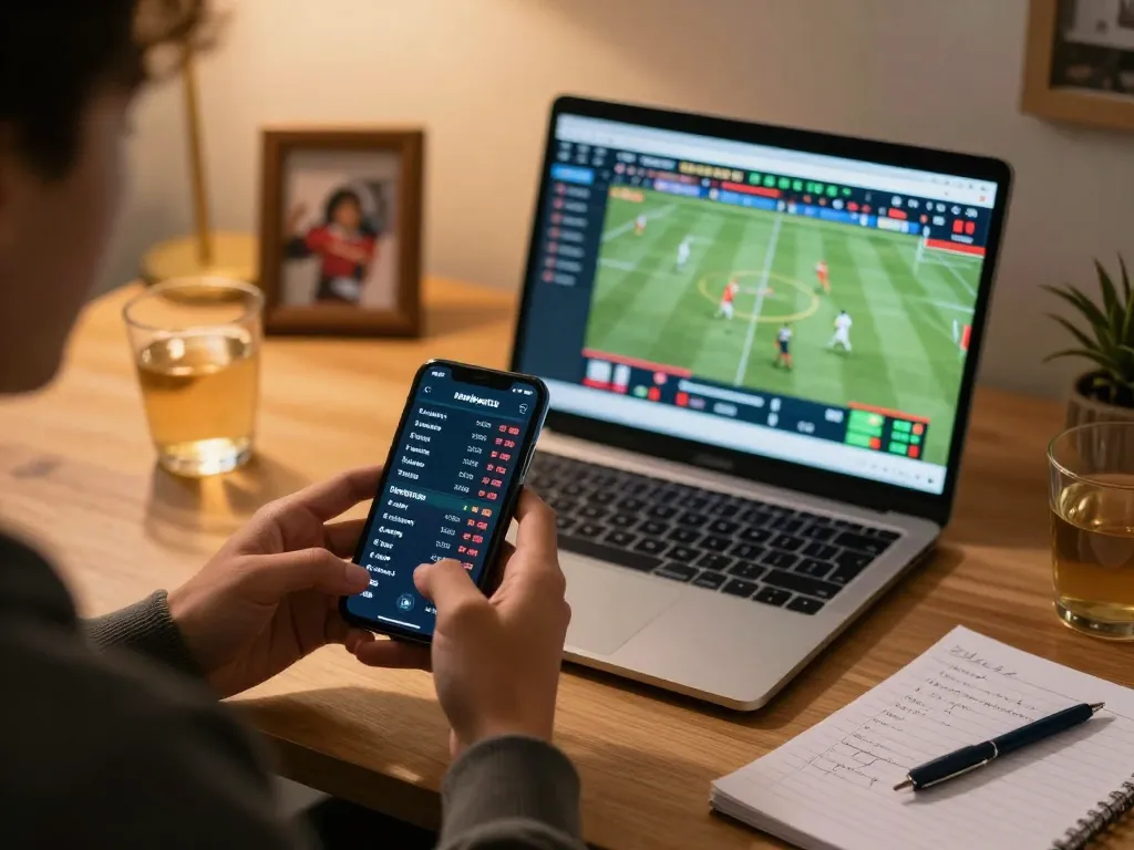 Engaging in kèo nhà cái hôm nay while using a smartphone for live betting updates.