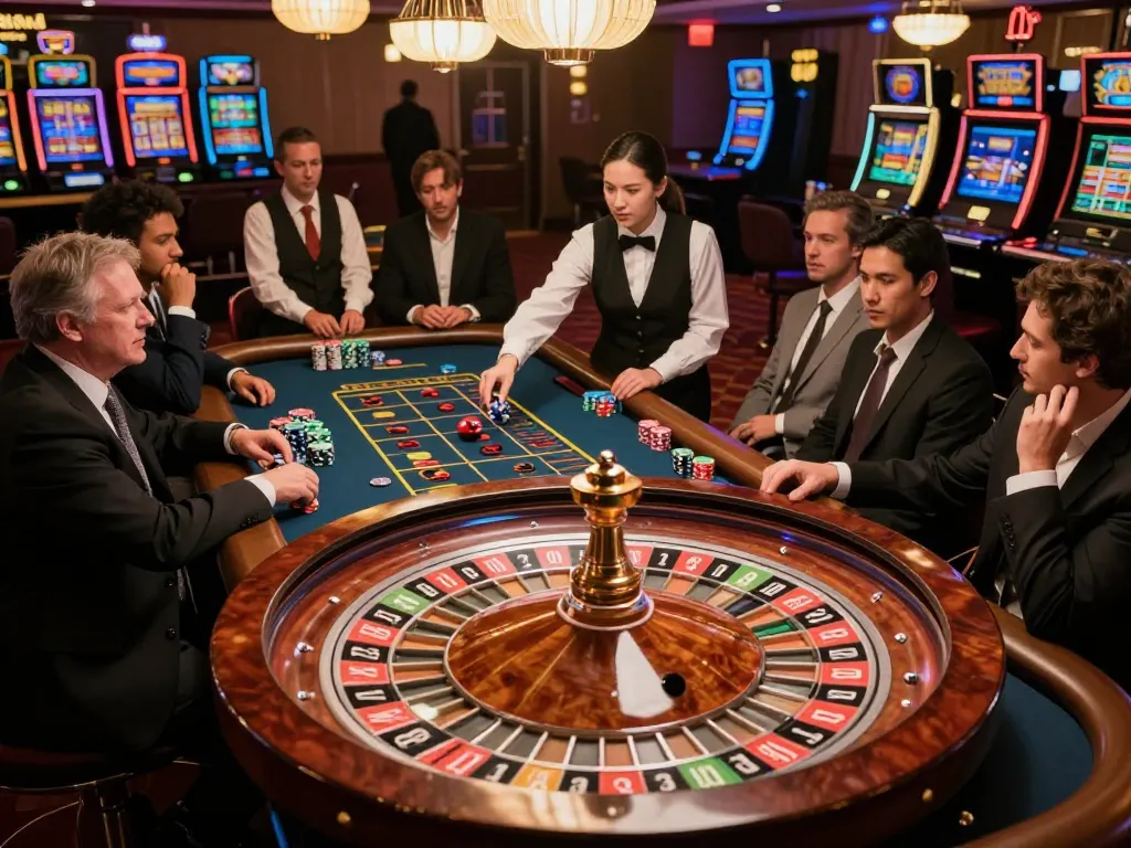 Exciting roulette gameplay at https://dabet39.net/, with players placing bets and a croupier spinning the wheel.
