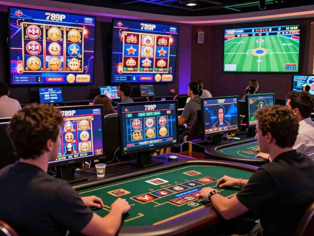 Players engaging with 789P online casino games in a vibrant virtual setting, showcasing excitement and immersive experience.