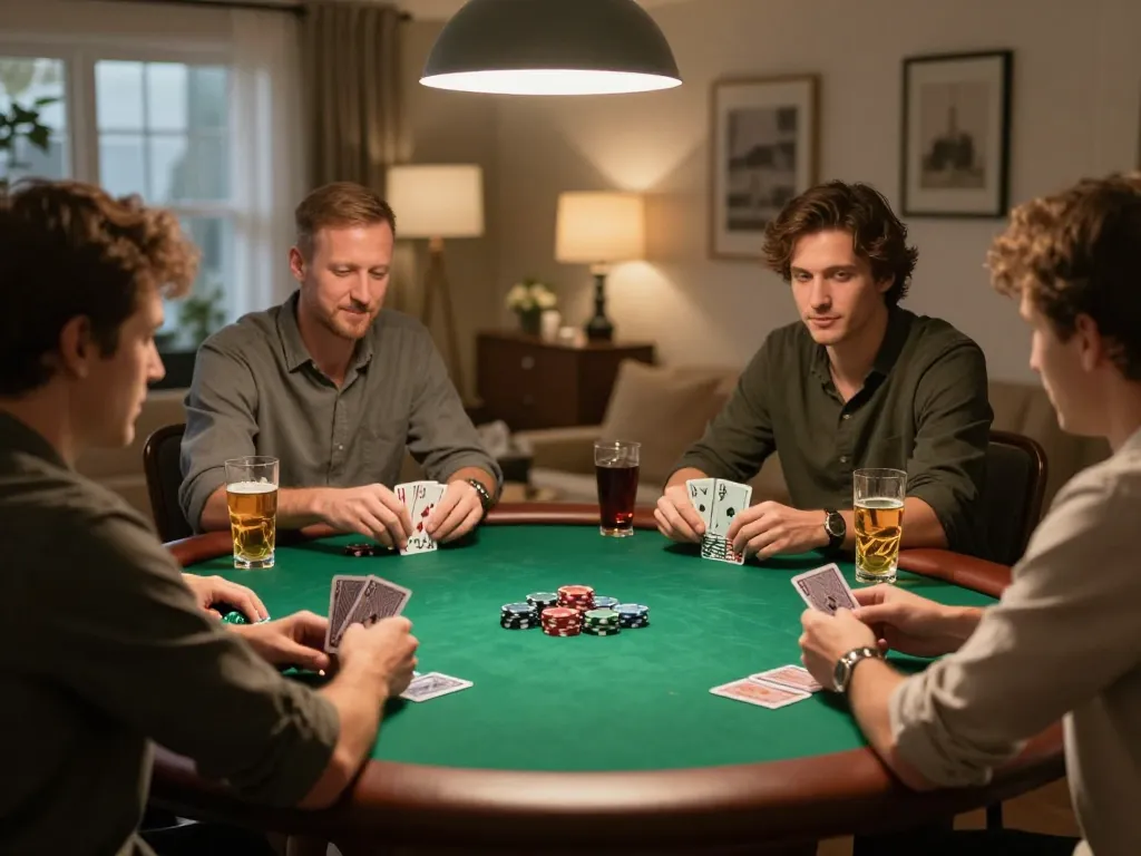 Engaging home poker game with friends, showcasing gameplay at https://lucky88za.com/ and strategic interactions.