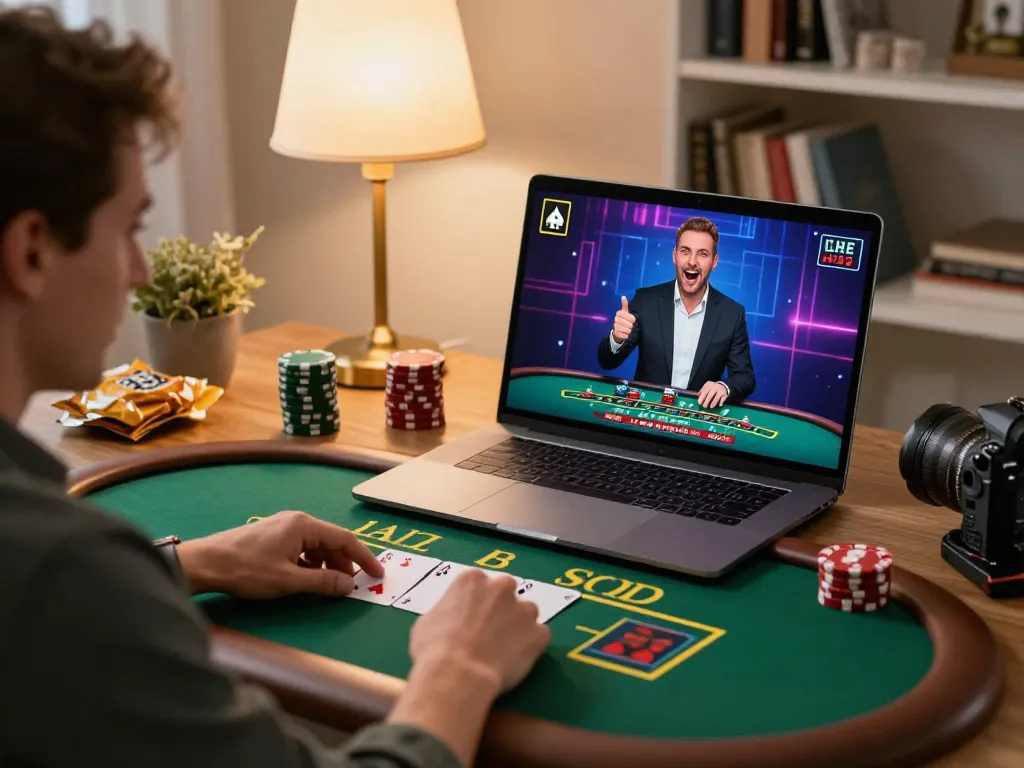 Engaged player enjoying blackjack on their laptop at home highlighting uu88vip casino experience