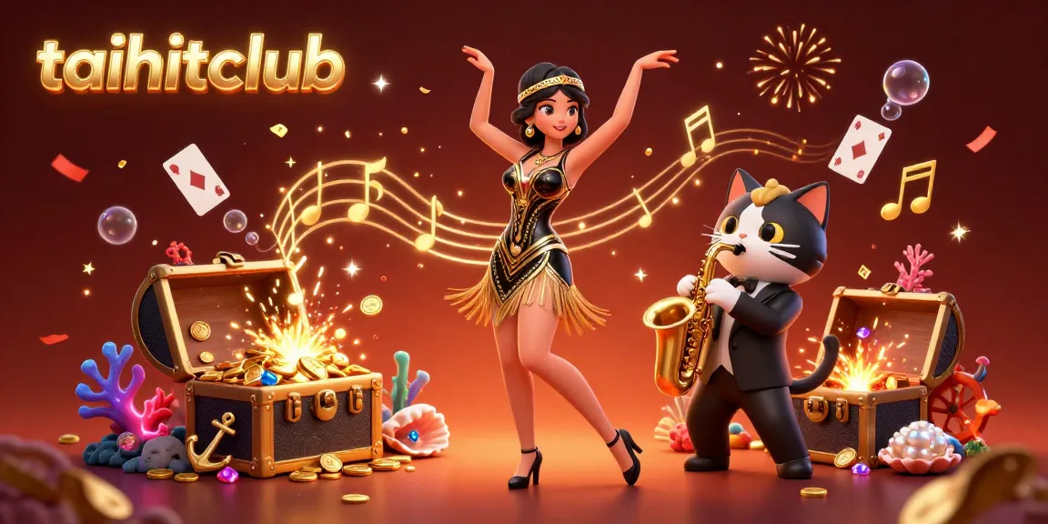 Experience immersive gaming with taihitclub's vibrant scene featuring characters and gold coins.