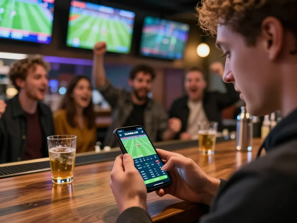 Placing strategic bets on DOOBALL99 while enjoying a lively sports bar atmosphere.