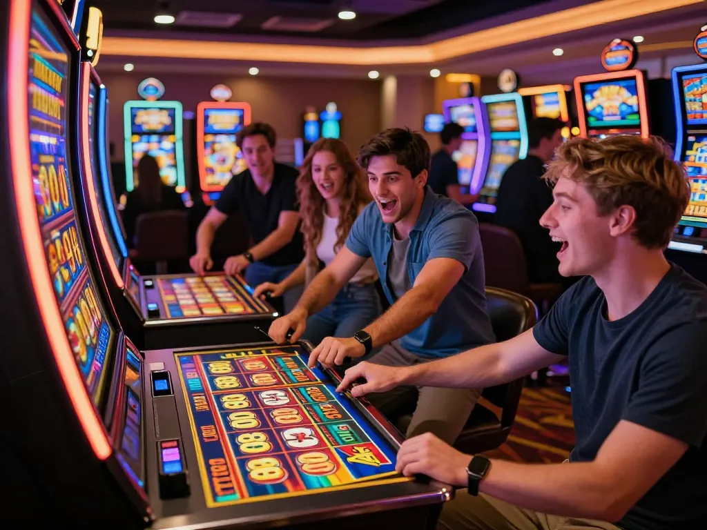 Players enjoying the thrilling Lucky 88 slot machine experience in an exciting casino