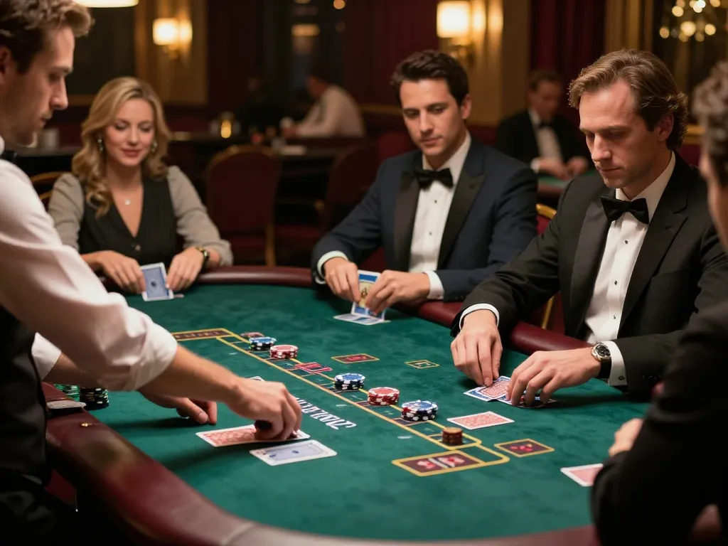 Experience strategic gameplay at nhà cái XO88's elegant blackjack table in a luxurious casino environment.