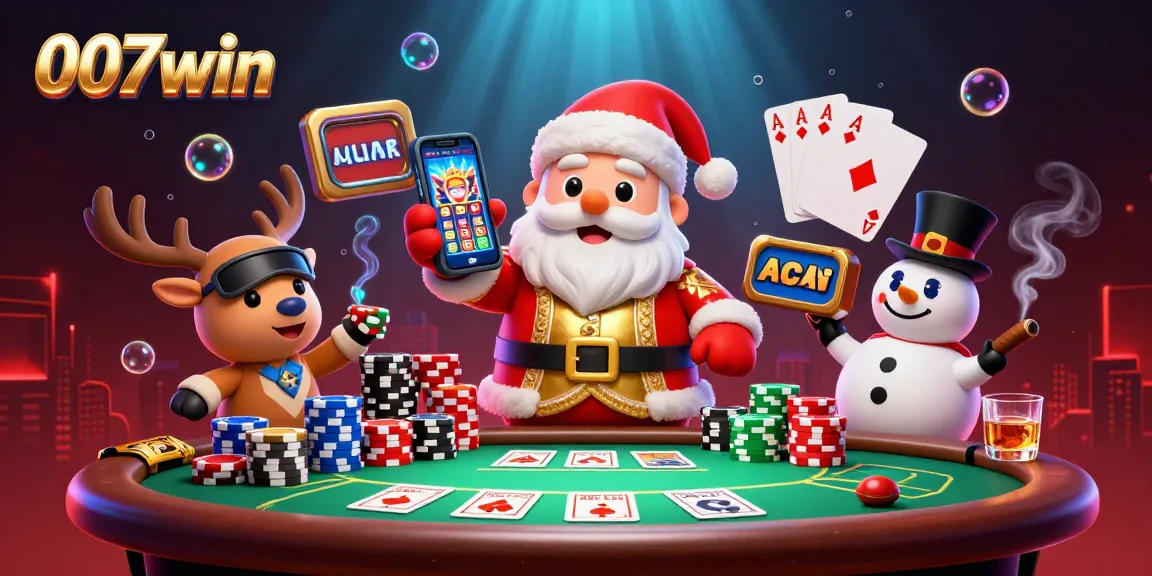 Play exciting jackpot slots at 007win with a festive Santa, reindeer dealer, and poker chip snowman!