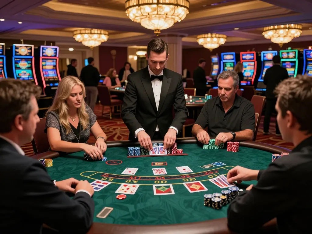 Players placing bets at sunwin blackjack table in luxurious casino atmosphere.