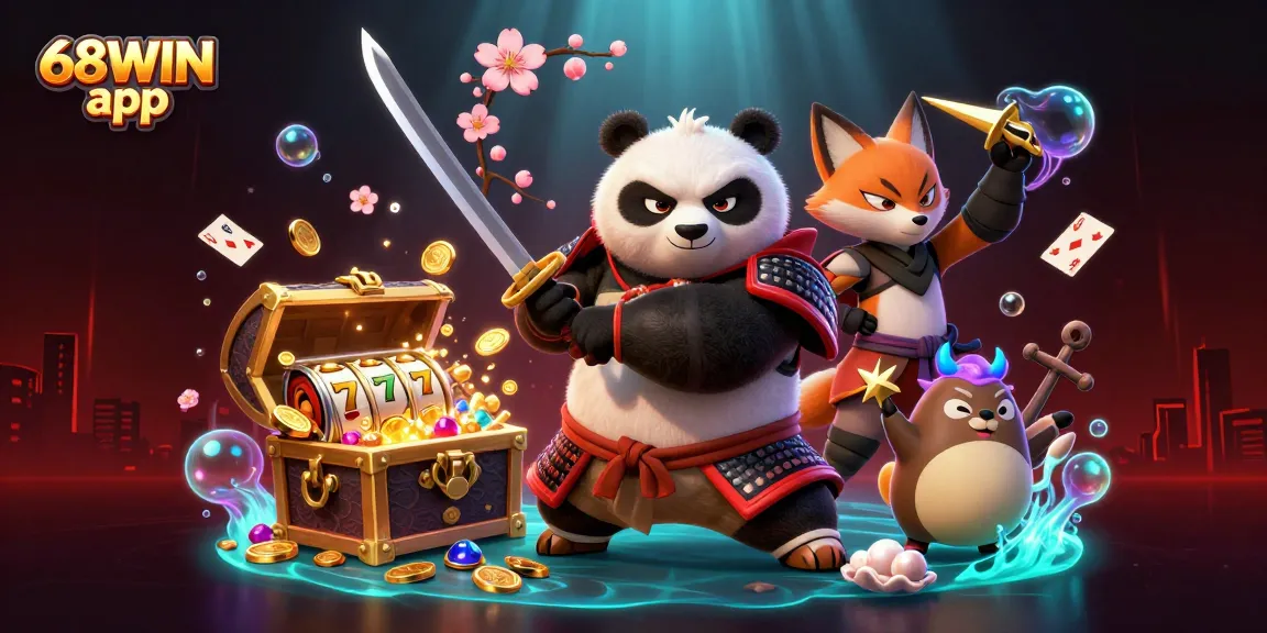 Experience thrilling gameplay with 68WIN app featuring dynamic samurai characters amidst rich casino elements.