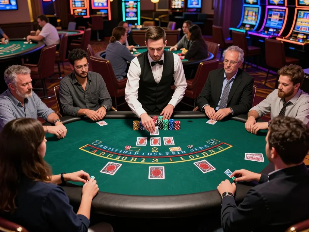 Players enjoying a thrilling game of blackjack at DA88 casino table with vibrant atmosphere and dynamic gameplay
