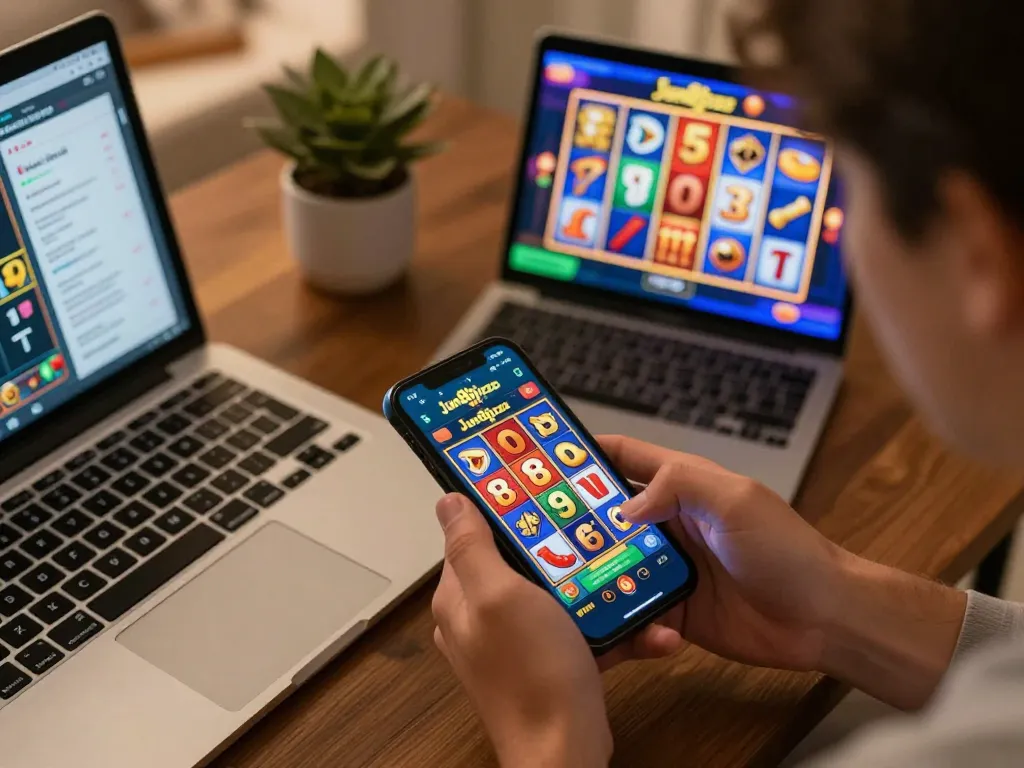 Player experiences excitement with jun88pizza app during thrilling online slot gaming session.