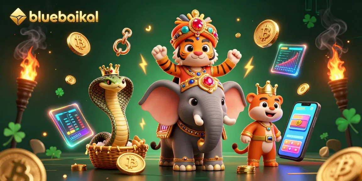 Engage with bluebaikal in this vibrant 3D illustration featuring a casino adventure with crypto elements.
