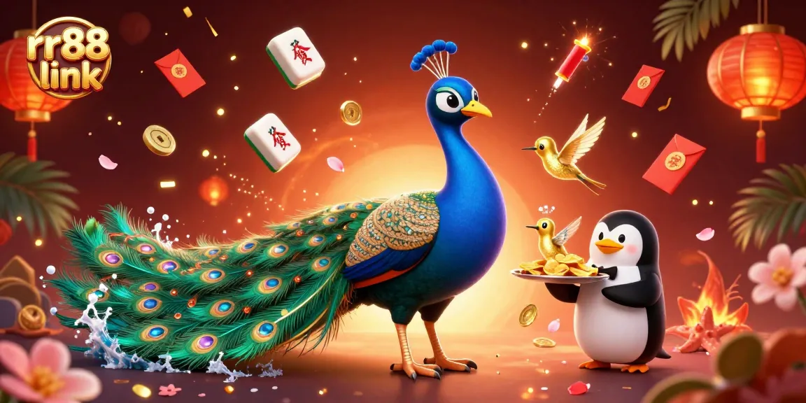 Experience the excitement with rr88 link while gambling in a vibrant casino atmosphere filled with golden chips and lively characters.