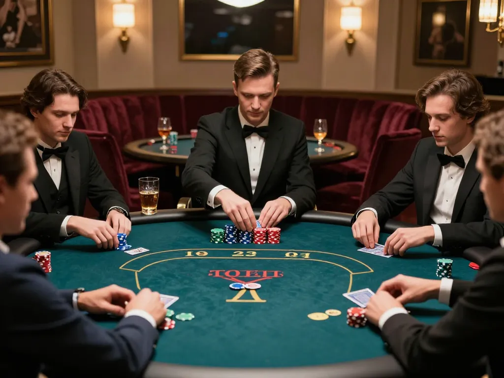 Players engage in a thrilling poker game featuring debet bets and vibrant stacks of chips.