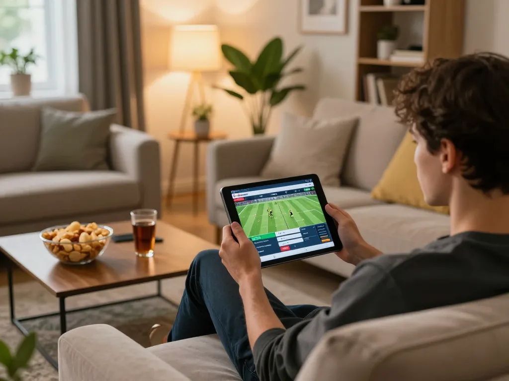 Xoilac allows online sports betting from home with a user-friendly tablet interface, showcasing live football details.