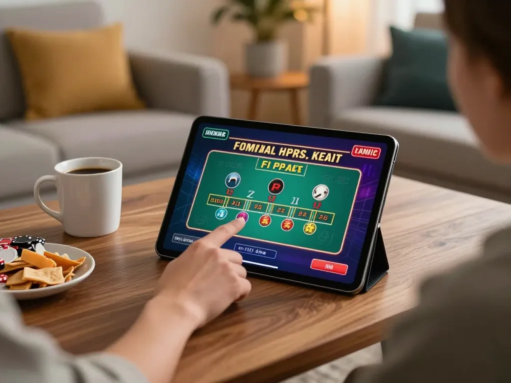 Engaging in a live dealer blackjack game with five88 on a tablet at home