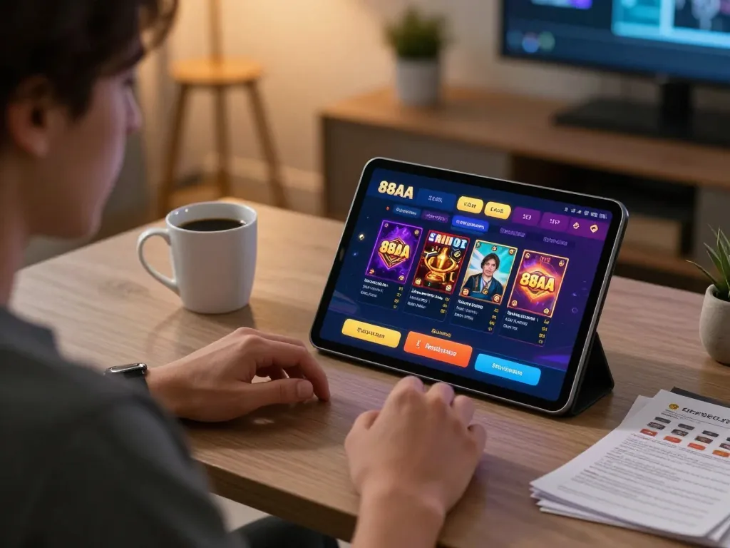 Experience thrilling online gaming with 88aa trang chủ, as players engage with casino apps on tablets.