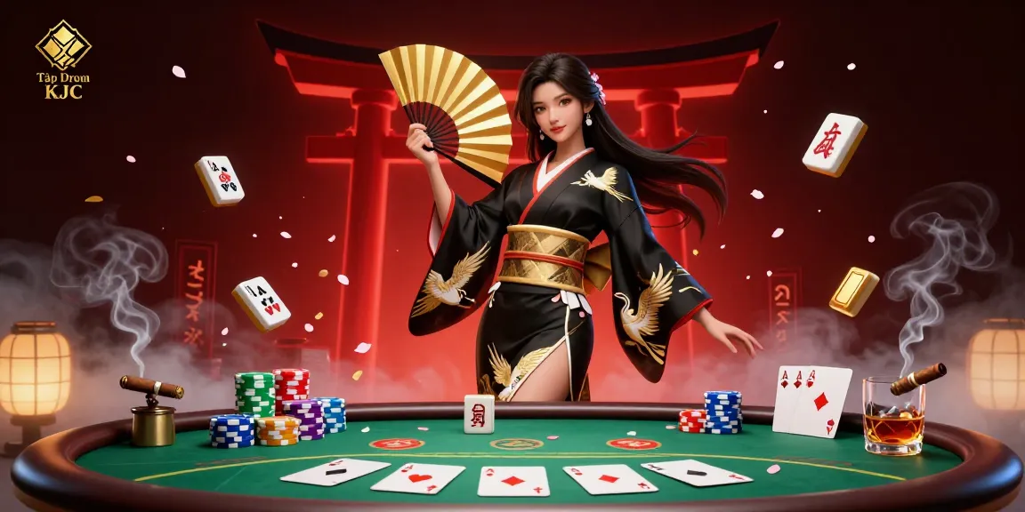 Experience the vibrant atmosphere of Tập Đoàn KJC with an elegant woman in a dynamic gambling scene.