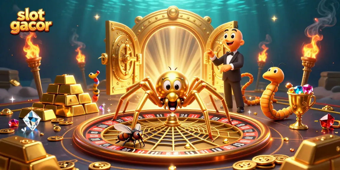 Engage with the thrilling world of slot gacor featuring a dynamic scene with a spider and centipede croupier.