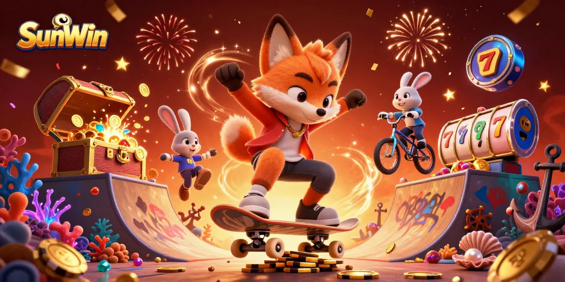 SunWin invites players to enjoy thrilling gameplay with a vibrant 3D casino scene filled with golden poker chips and dynamic characters.