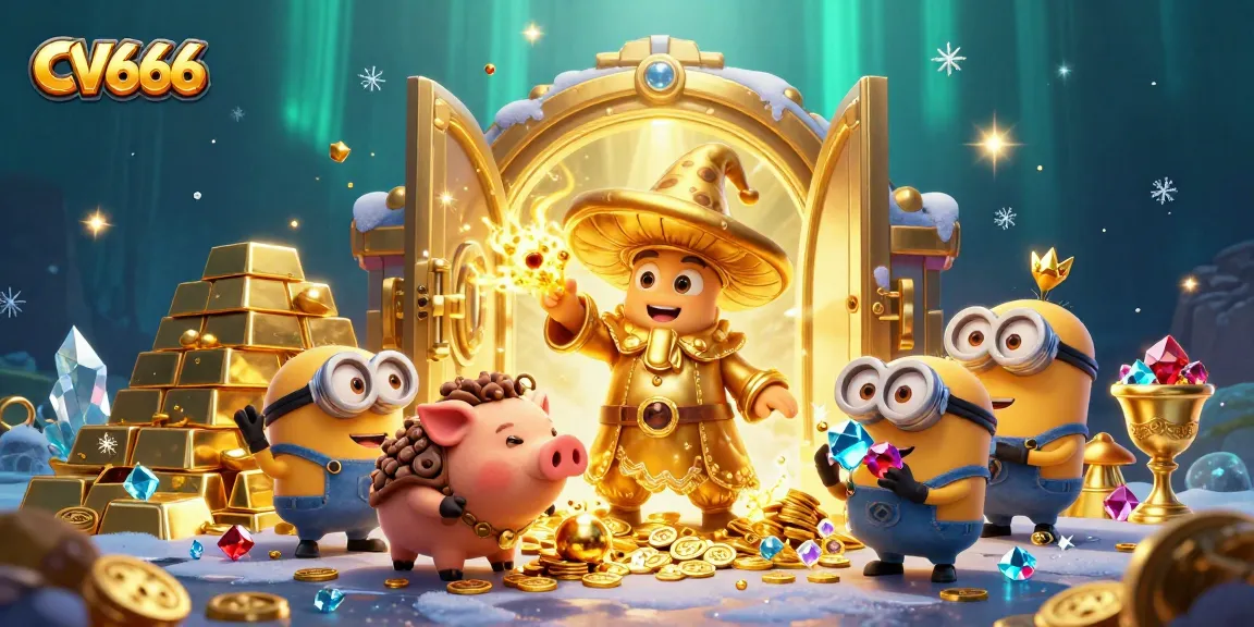 CV666 welcomes players with magical treasures, including golden wizard and shining gems.