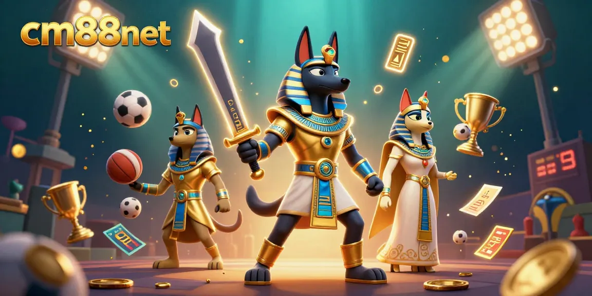 Bet on thrilling games at cm88net with vibrant Egyptian warriors and dynamic sports elements.