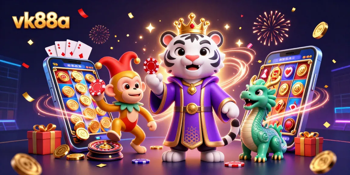 Experience the vibrant energy of vk88a online gaming with a rich scene of dynamic characters and casino elements.