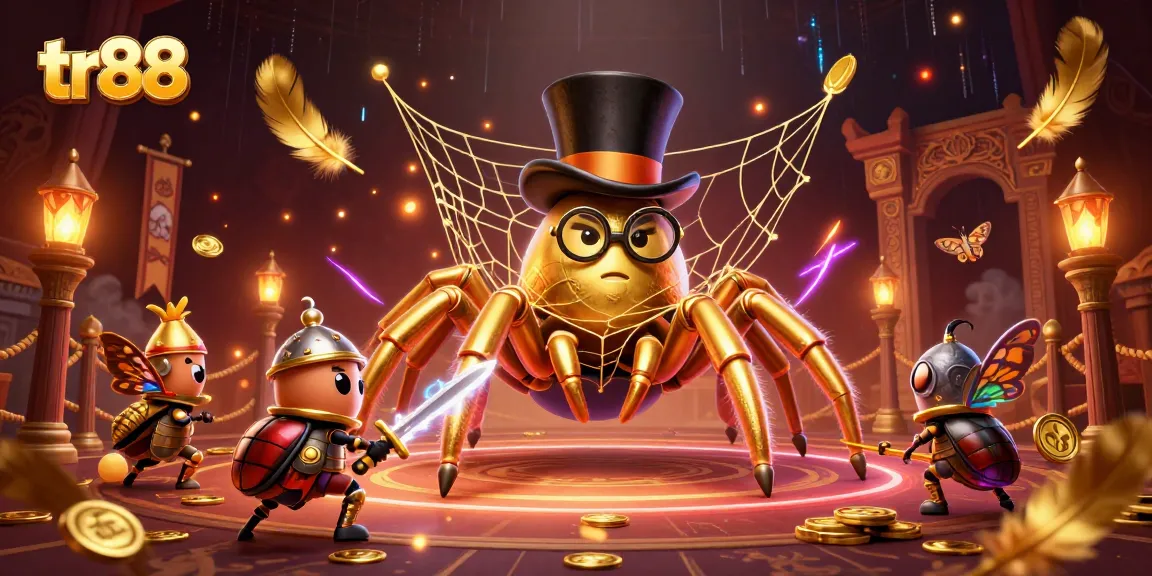 Engage in thrilling gameplay at tr88 with enchanting casino-themed art featuring a golden tarantula and knight.